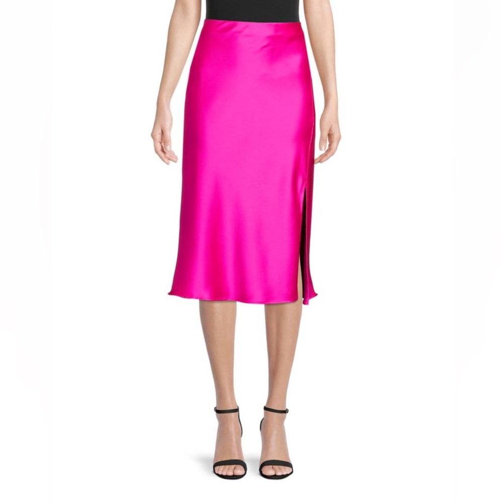 Renee C. High Slit Satin Midi Skirt in Fuchsia